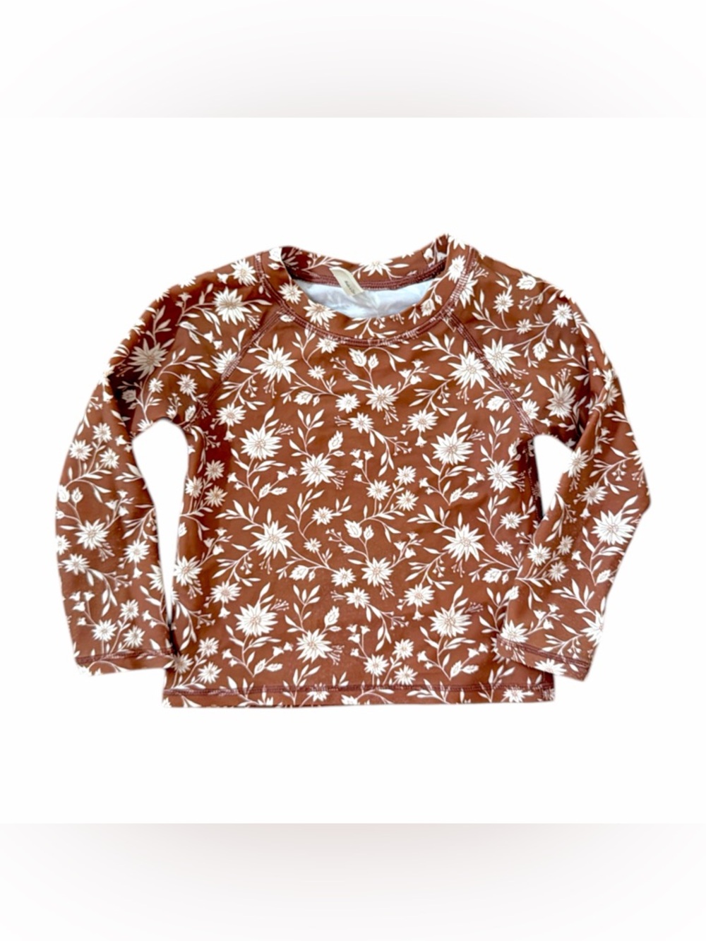 Rylee + Cru Brown & White Floral Kids Swim Rashguard